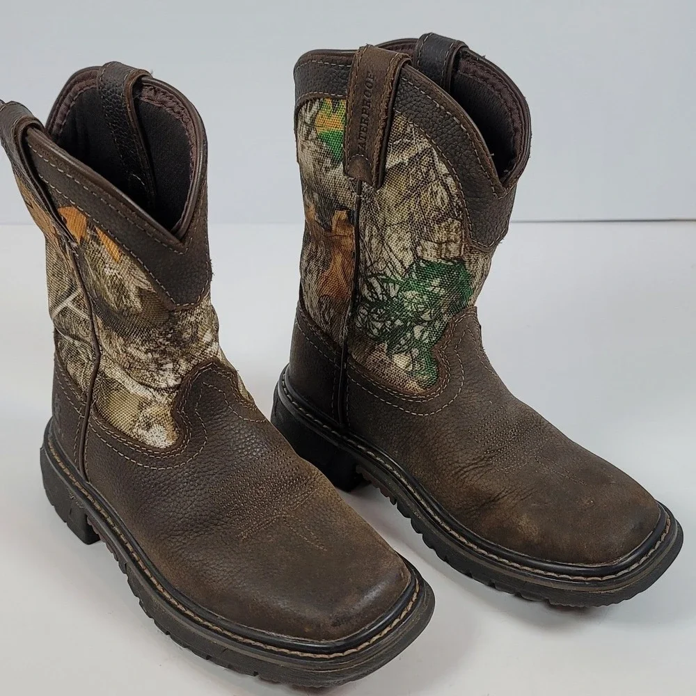 Rocky Kids 8 inch Waterproof Western Boots Brown Realtree Camo RKW0258C Size 11M